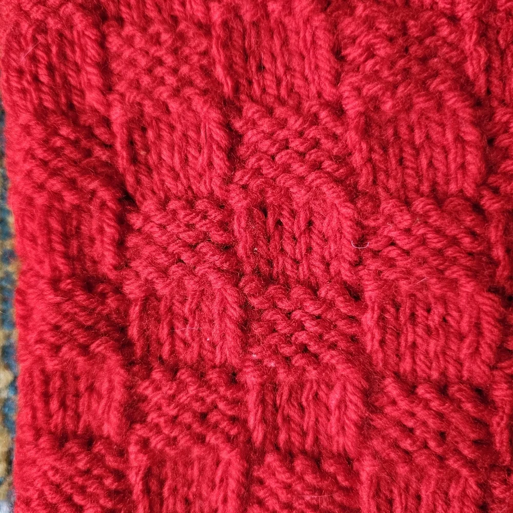 Red Checkerboard Knit Acrylic Leg Warmers Handmade Knit Punk Emo Goth - Picture 5 of 7